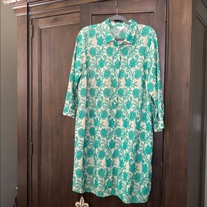 J.Jill Floral Green and Cream Dress Large